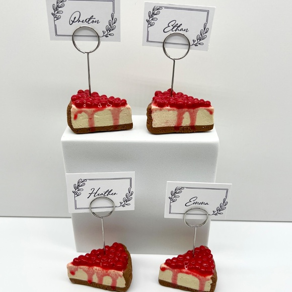 Cherry Cheesecake Place Card Holders –Set of 4 Handmade Clay Dessert Table Decor - Picture 6 of 16